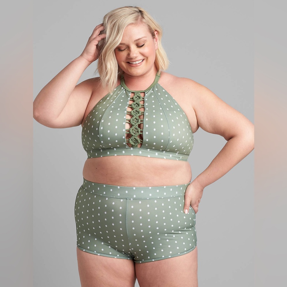 Cacique -Plus Size Green White Spotted Knot Design Swimsuit Top - Size 18 - G1